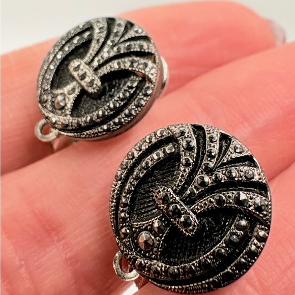 Vintage Lewis Segal Art Deco Style Marcasite Silver Tone Earrings - Picture 2 of 6